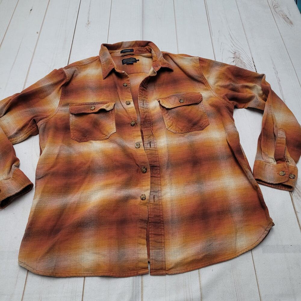 Pendleton Burnside burnt orange flannel button down shirt long sleeve XL